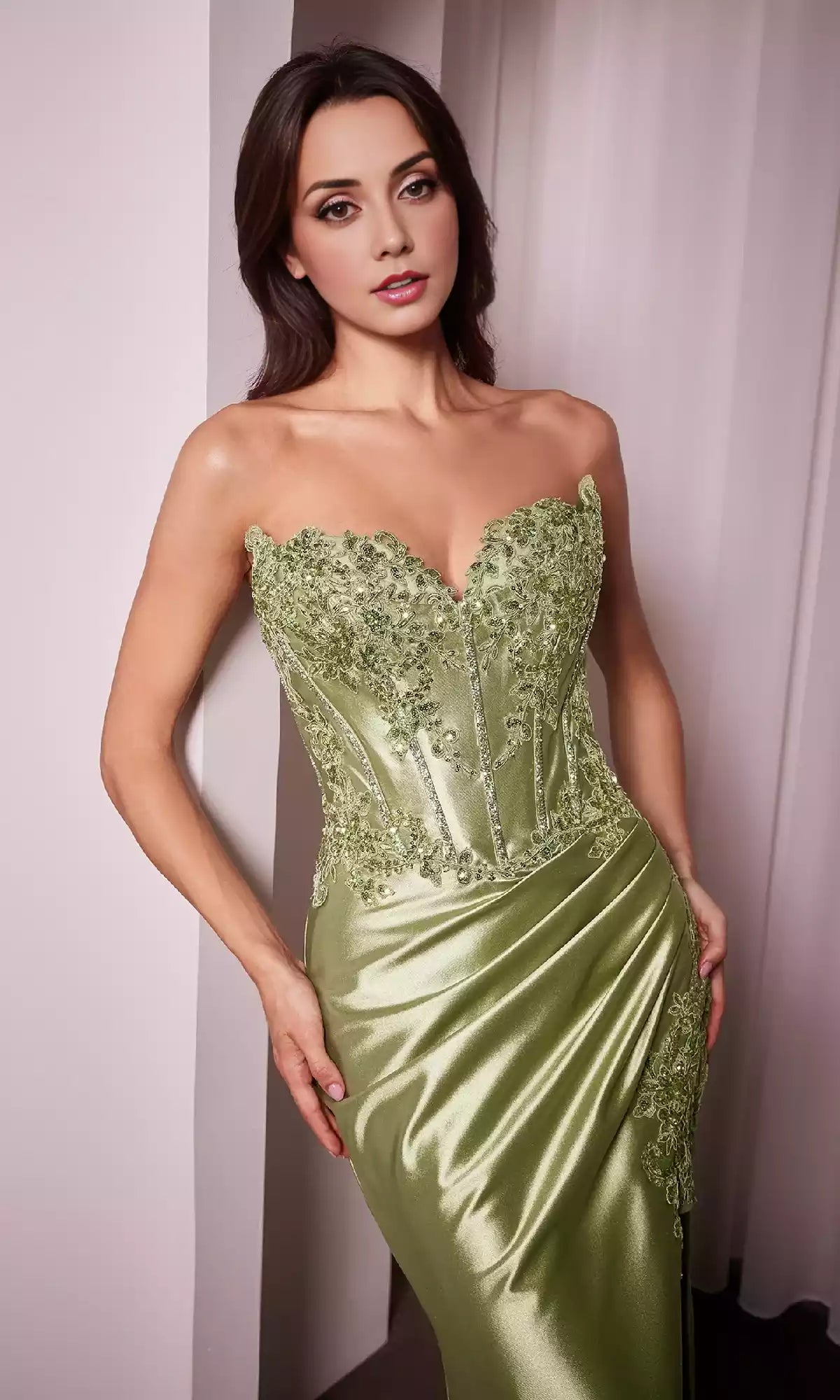 Gorgeous off shoulder long sweetheart corset with lace decals and side slits Prom Dresses